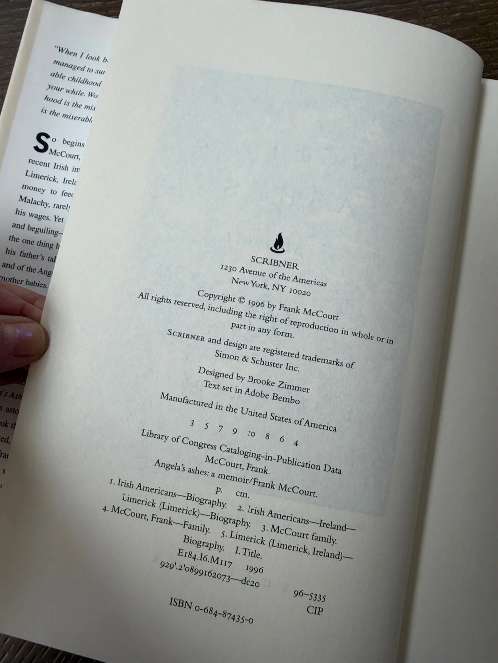 Angela's Ashes Hardcover Memoir - Cream & Brown